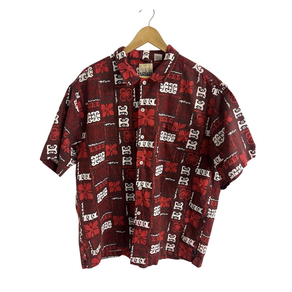 American Eagle AE Surf Co Shirt Men's L Y2K Red Floral Hawaiian Button Up Aloha